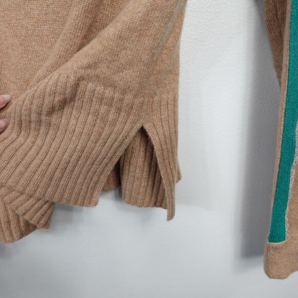 SOH 100% Cashmere Camel Brown Striped Sleeve Sweater - Picture 5 of 9